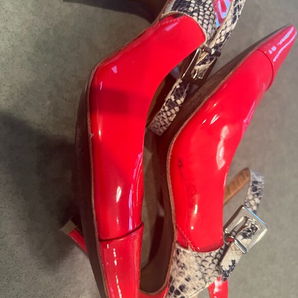 France Mode Red Patent Heel Slingbacks with Snakeskin detail 36.5/6 - Picture 9 of 13